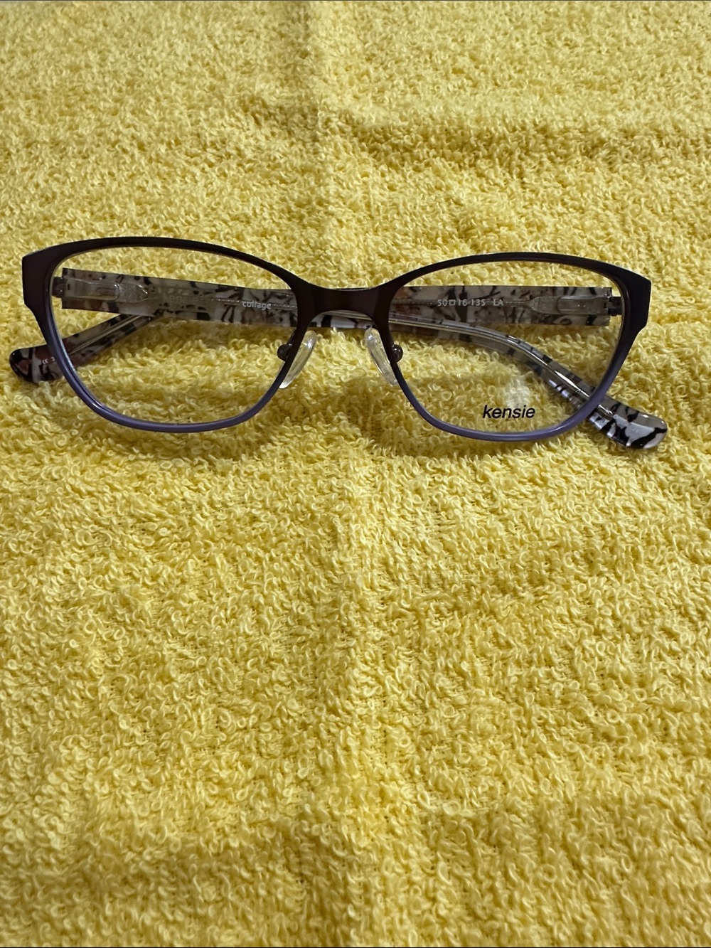 Kensie Purple Cat-Eye Glasses with Patterned Temples